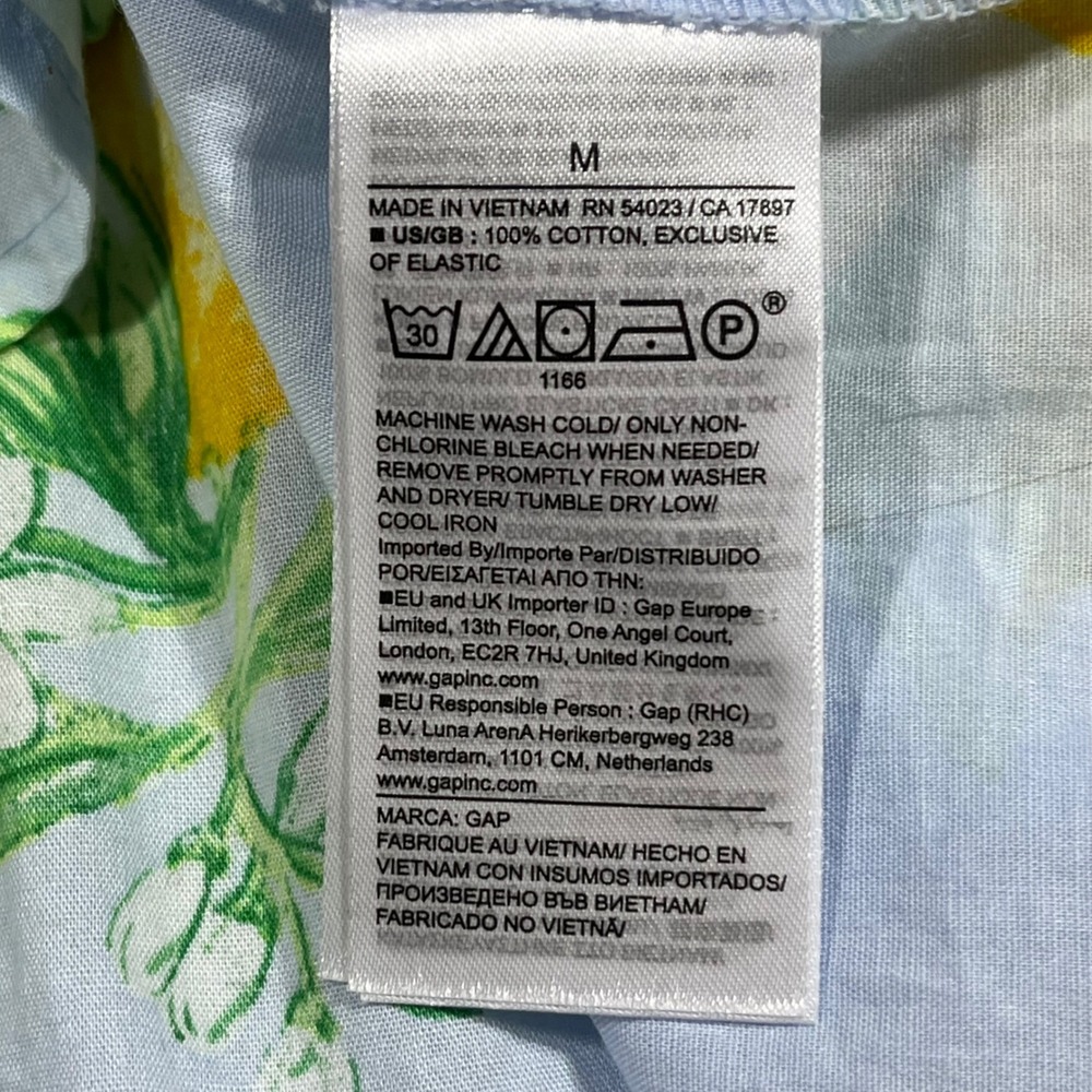 Gap Euro Summer Lemon Print Basque Waist Cotton Midi Dress Smocked Boho Medium - Picture 10 of 11